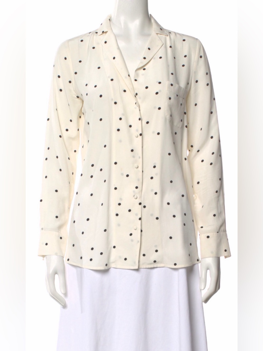 Sezane Cream Button-Down Shirt with Black Polka Dots